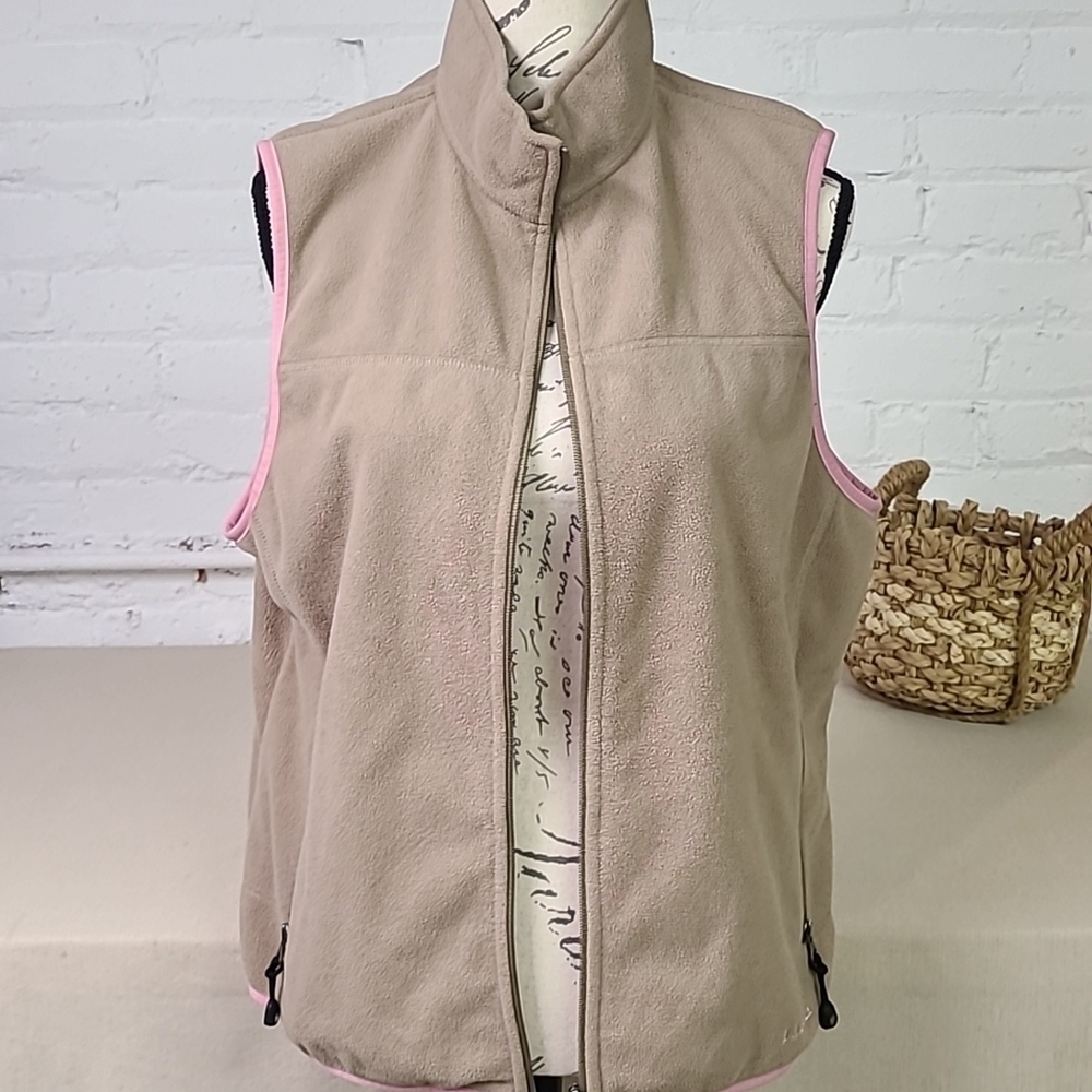 Llbean Tan Fleece Vest  Lined Size Large